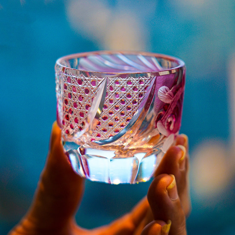 Whiskey Glass Rose Koi | Edo Kiriko Handcrafted Red Crystal Barware