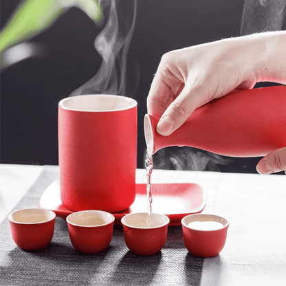 Japanese Sake Set – Ceramic with Warmer 4 Cups Flagon Plate