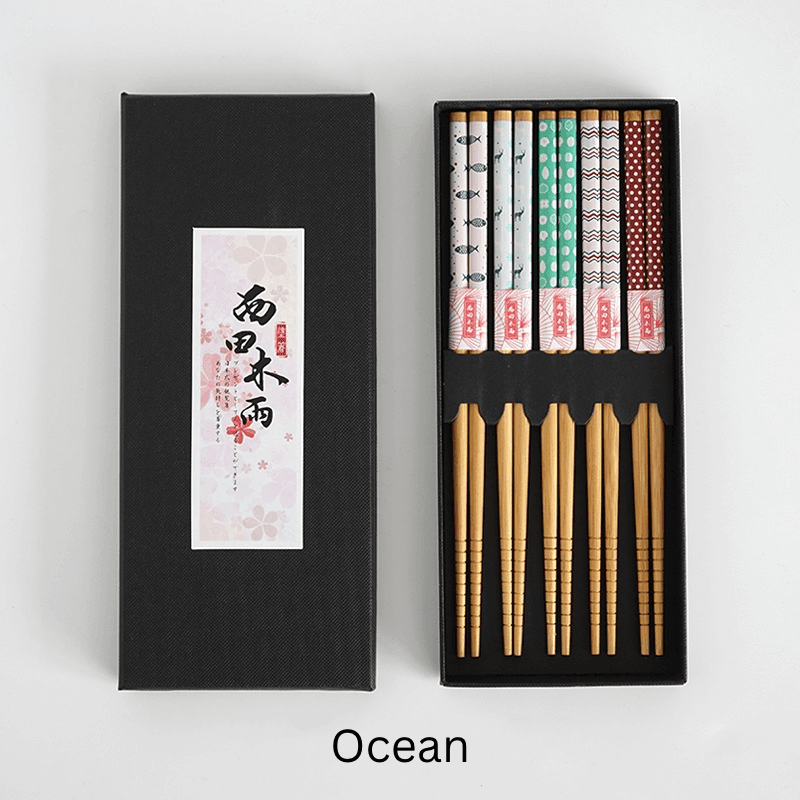 Bamboo Chopsticks Set of 5 Pairs – Japanese Themed Designs