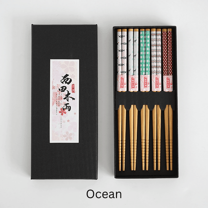 Bamboo Chopsticks Set of 5 Pairs – Japanese Themed Designs