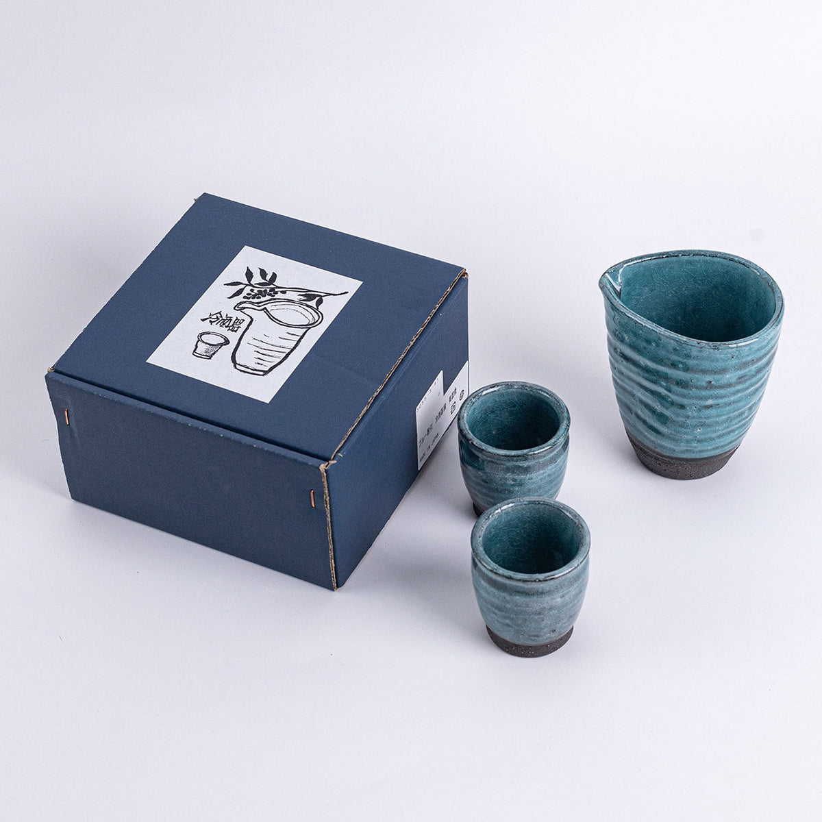 Sake Set – Mino Ware Blue Pine Ice-Crackle Glaze Gift