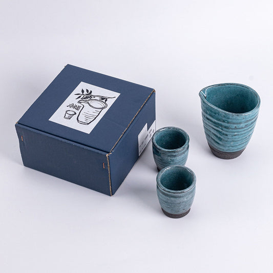 Sake Set – Mino Ware Blue Pine Ice-Crackle Glaze Gift