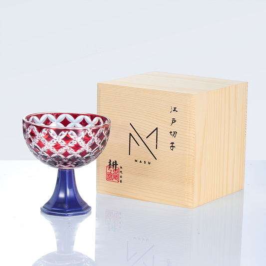 Sake Glass Edo Kiriko Takadai Komon Grand | Red Blue Green