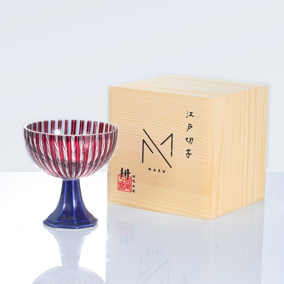 Sake Glass Edo Kiriko Takadai Komon Grand | Red Blue Green