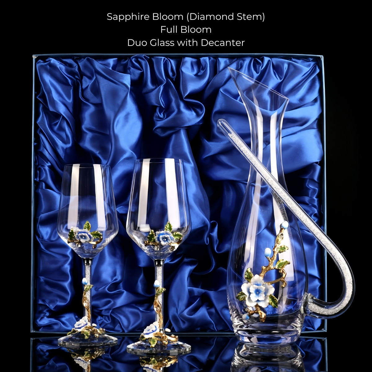 Wine Glass Set Floral Crystal with Decanter | Crimson Sapphire
