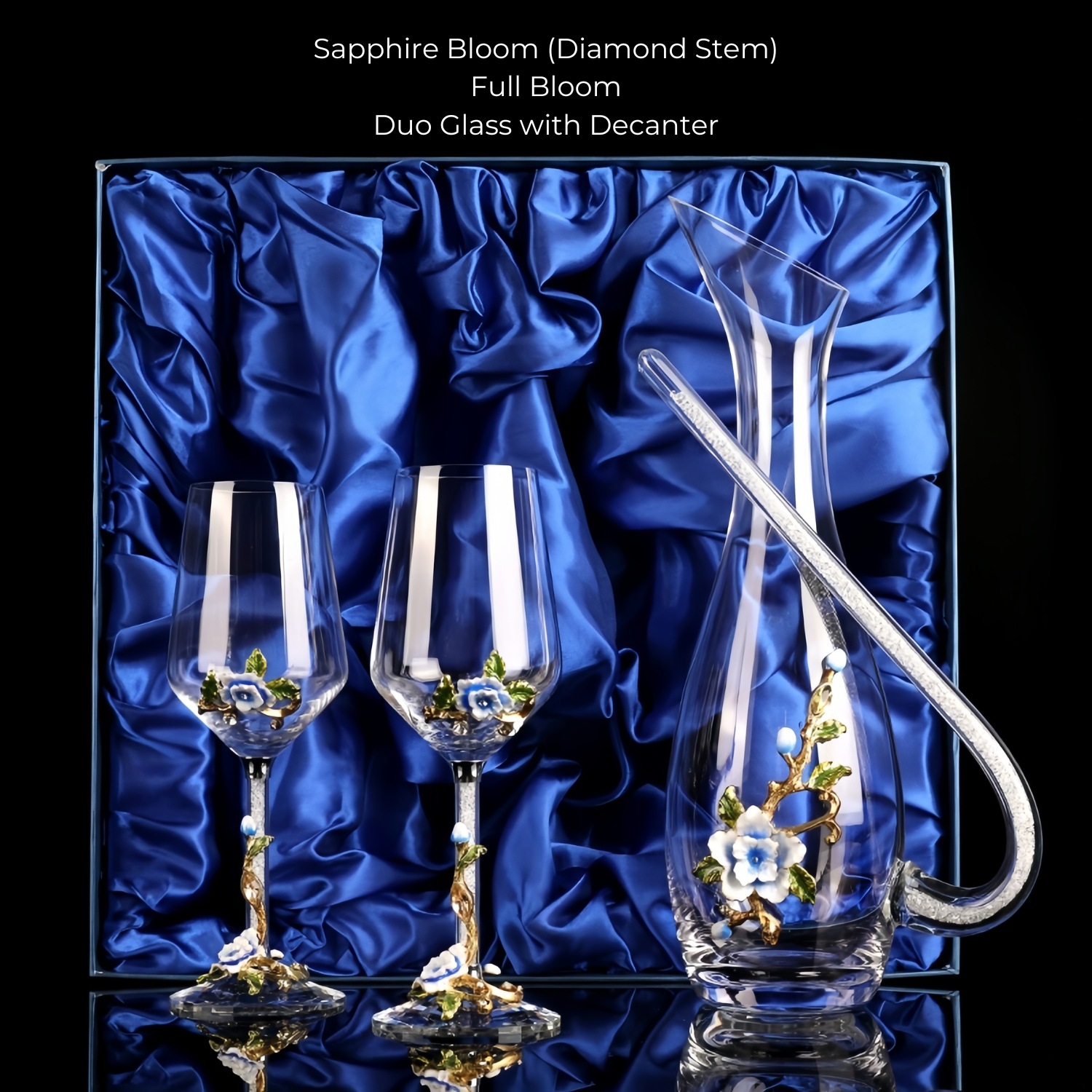 Wine Glass Set Floral Crystal with Decanter | Crimson Sapphire