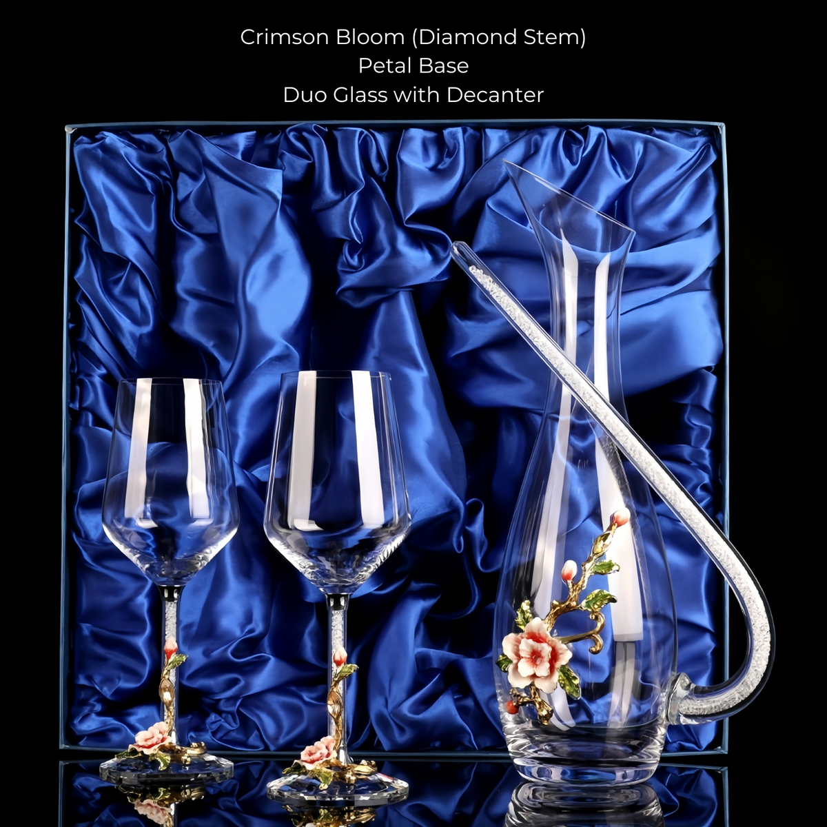 Wine Glass Set Floral Crystal with Decanter | Crimson Sapphire