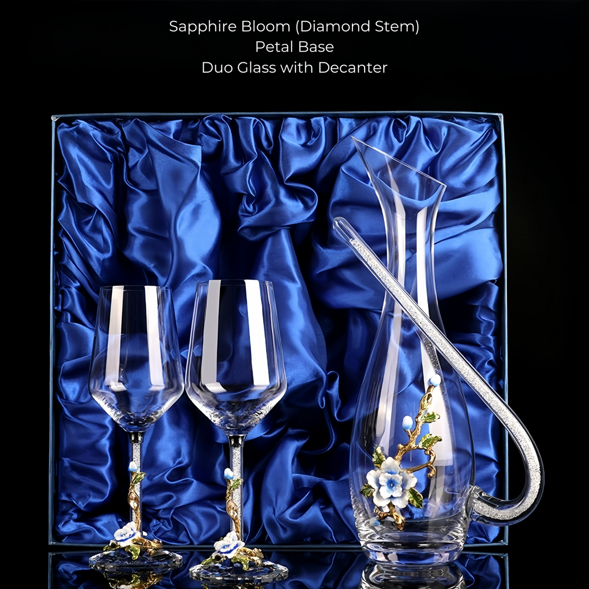 Wine Glass Set Floral Crystal with Decanter | Crimson Sapphire