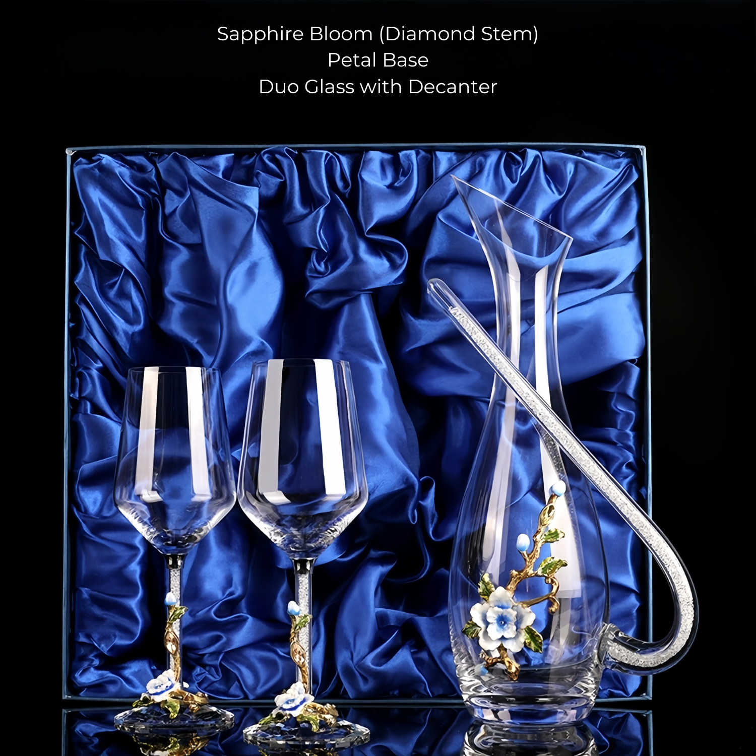 Wine Glass Set Floral Crystal with Decanter | Crimson Sapphire