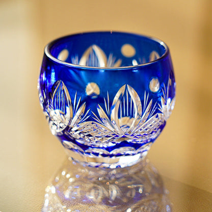 Tea Set Blue Chrysanthemum Handcrafted Glass Engraved Japanese Tea Ceremony Set Teacup Tea Pitcher Lidded Cup