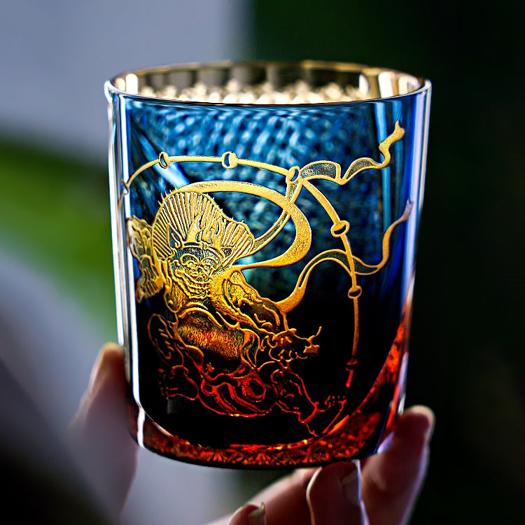 Whiskey Glass Edo Kiriko Raijin Thunder God | Hand-Cut Crystal