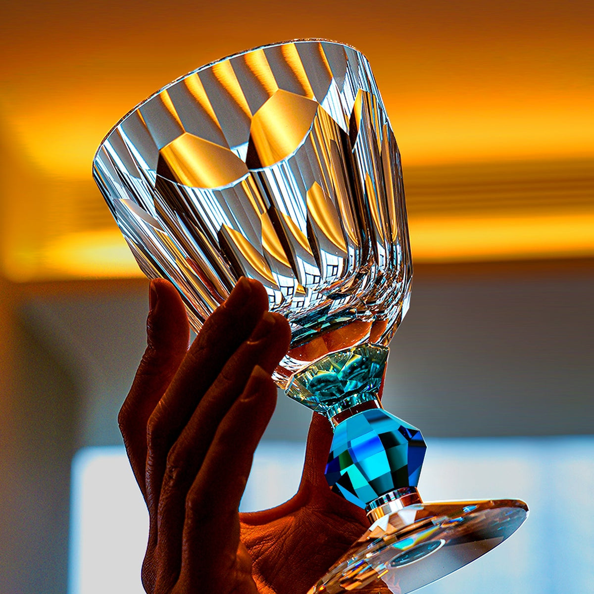 Wine Glass Edo Kiriko Handcrafted Crystal Prism Jewel Stem with Wooden Gift Box