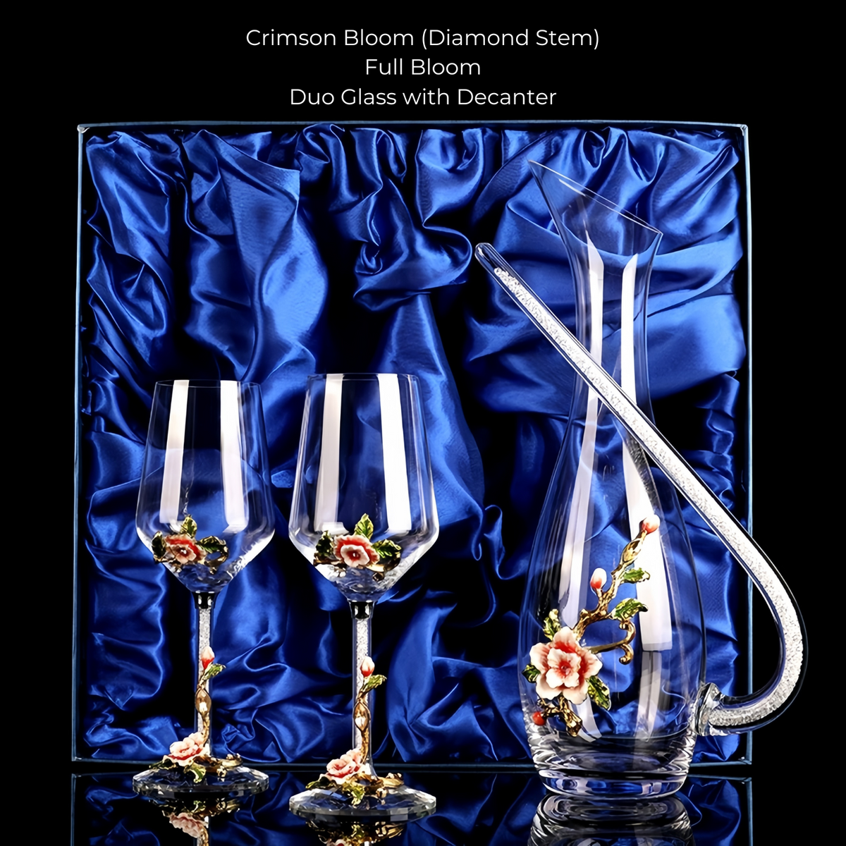 Wine Glass Set Floral Crystal with Decanter | Crimson Sapphire