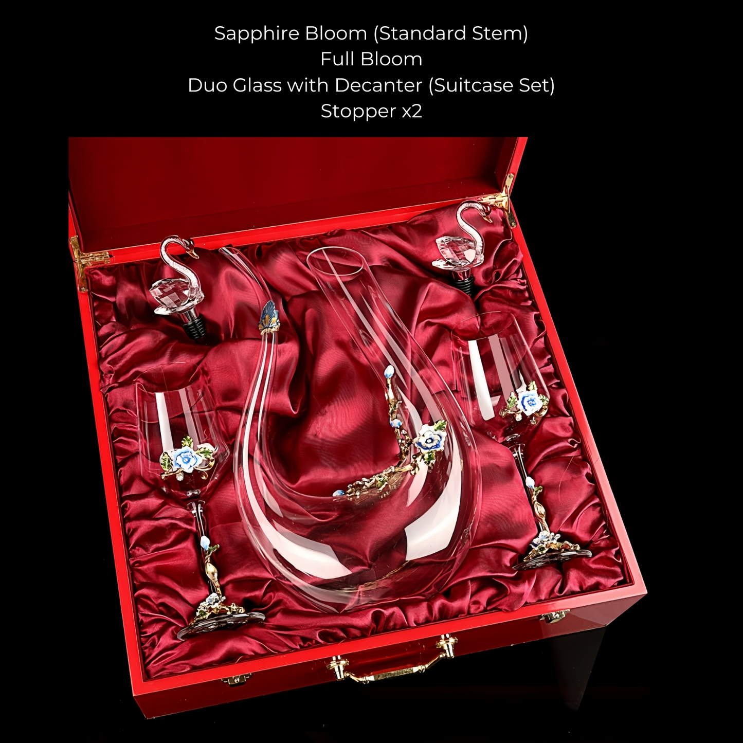 Wine Glass Set Floral Crystal with Decanter | Crimson Sapphire