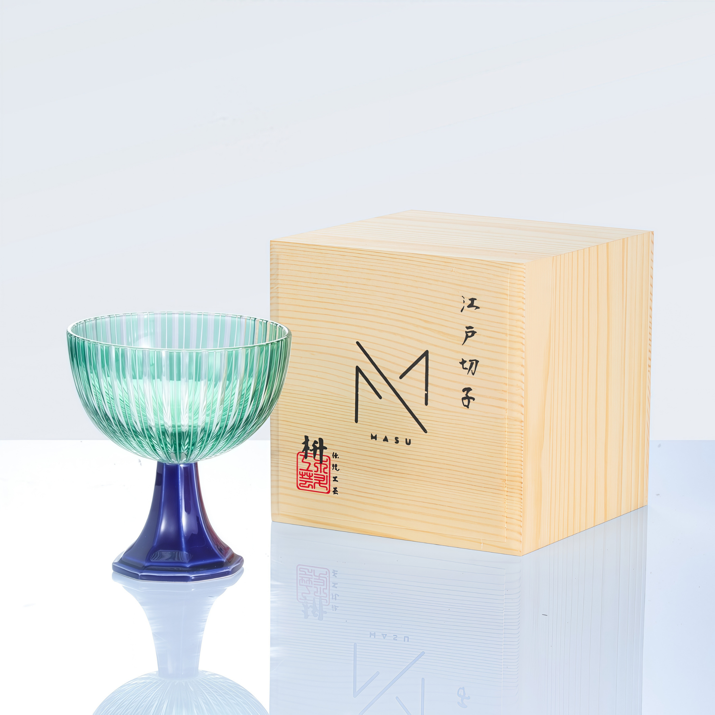 Sake Glass Edo Kiriko Takadai Komon Grand | Red Blue Green