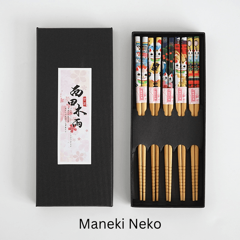 Bamboo Chopsticks Set of 5 Pairs – Japanese Themed Designs