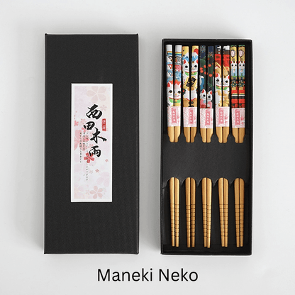 Bamboo Chopsticks Set of 5 Pairs – Japanese Themed Designs