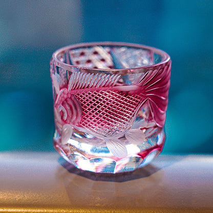 Whiskey Glass Rose Koi | Edo Kiriko Handcrafted Red Crystal Barware