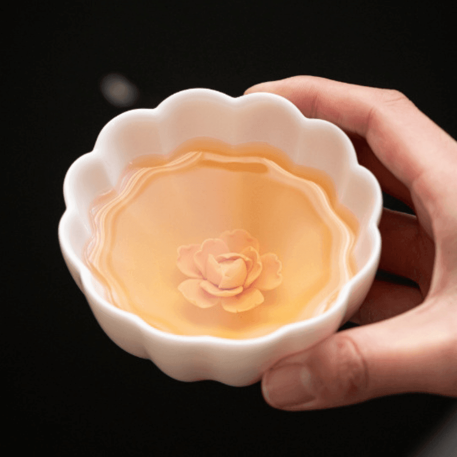 Tea Cup Ceramic Handcrafted Embedded Rose with Saucer Artisan