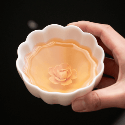 Tea Cup Ceramic Handcrafted Embedded Rose with Saucer Artisan