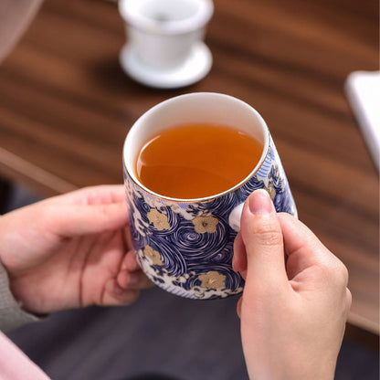 Tea Cup with Infuser Sea Wave Enamel Porcelain 400ml