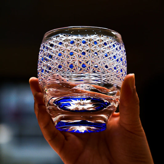 Whiskey Glass Midnight Blue Starburst | Japanese Edo Kiriko Hand-Cut Crystal Drinkware