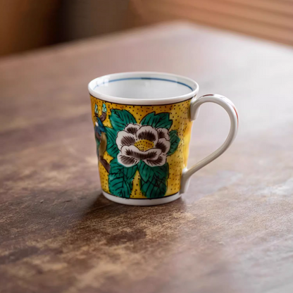 Japanese Ceramic Mug – Kutaniyaki Floral Bird Swallow Forest
