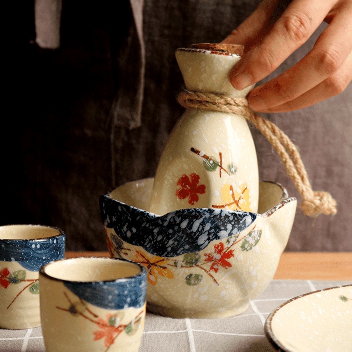 Japanese Sake Set – Sakura Ceramic Flagon Cups Tray Options