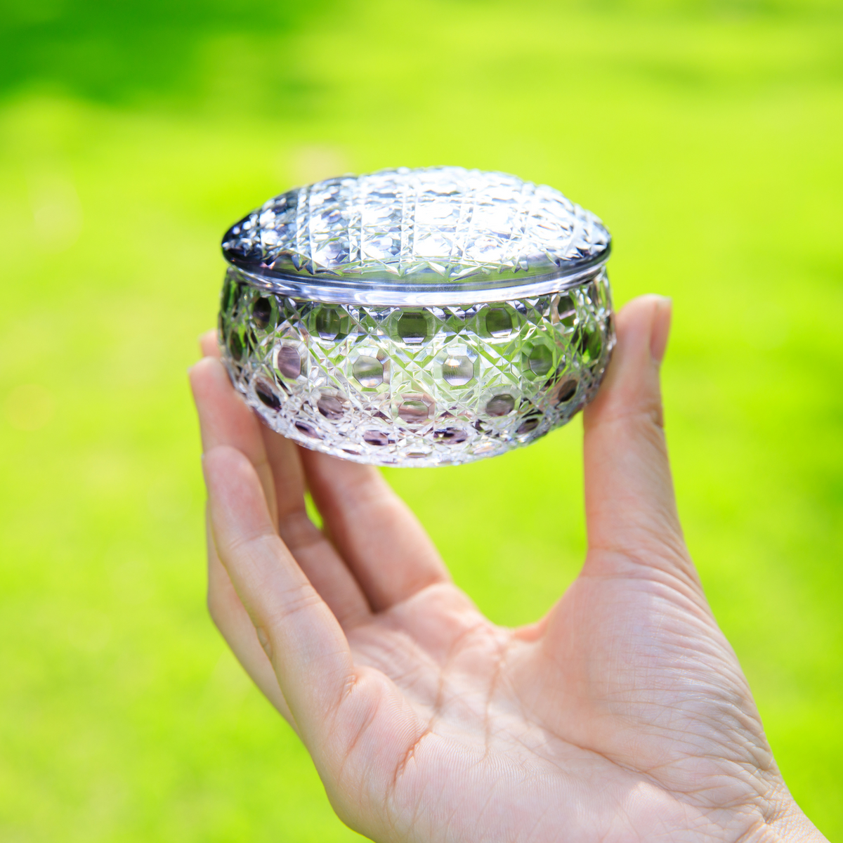 Japanese Lidded Glass Box Kiriko Shoun Hand-Cut Crystal Collection