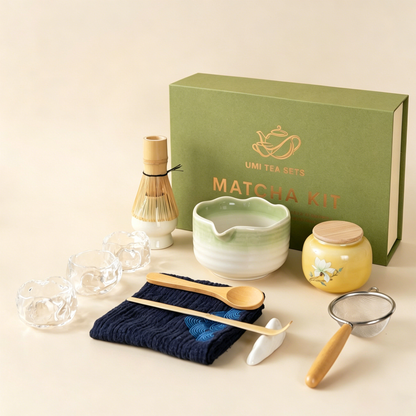 Matcha Tea Set Green Glaze Ceramic Chawan Whisk Kit