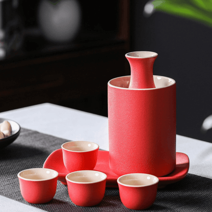 Japanese Sake Set – Ceramic with Warmer 4 Cups Flagon Plate