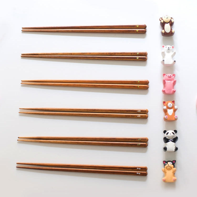 Kids Chopsticks Wooden Animal Series Japanese Panda Kitten with Rest