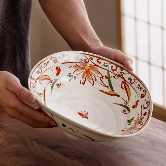 Japanese Ceramic Dish Set – Mino Ware Akae Red Butterfly