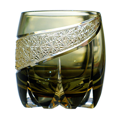 Whiskey Glass Obsidian Lightning | Edo Kiriko Gold Filigree Crystal