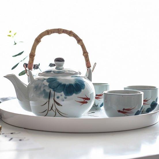 Ceramic Tea Set Goldfish Japanese Handcrafted Teapot 4 Cups Lucky