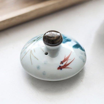 Ceramic Tea Set Goldfish Japanese Handcrafted Teapot 4 Cups Lucky