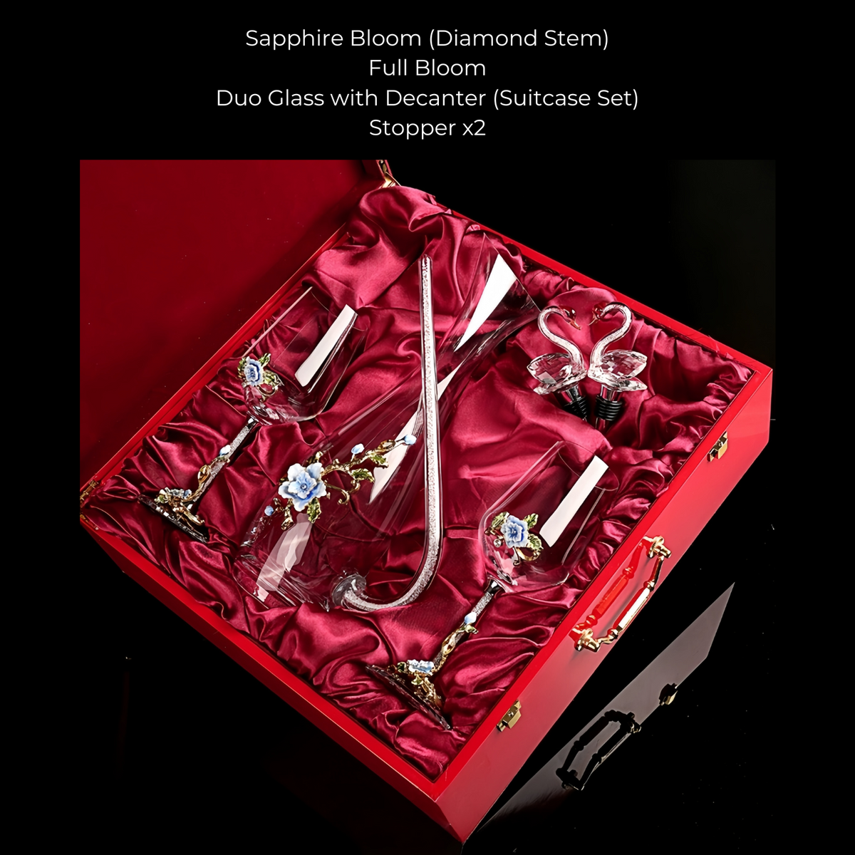 Wine Glass Set Floral Crystal with Decanter | Crimson Sapphire