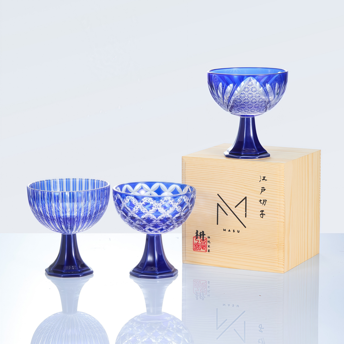 Sake Glass Edo Kiriko Takadai Komon Grand | Red Blue Green
