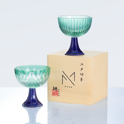 Sake Glass Edo Kiriko Takadai Komon Grand | Red Blue Green