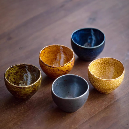 Japanese Tea Cup Set of 5 – Mino Ware Autumn Wabi-Sabi Glaze