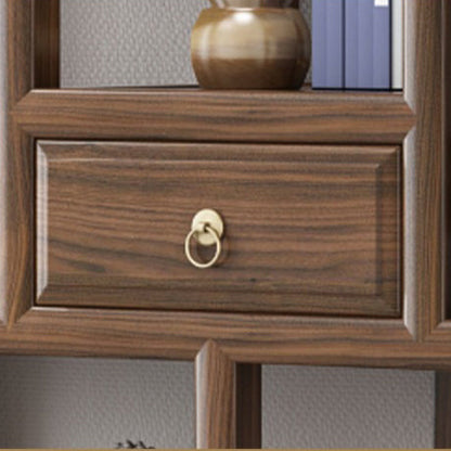 Solid Elm Wood Display Cabinet — Tenon-Mortise Curio Shelf