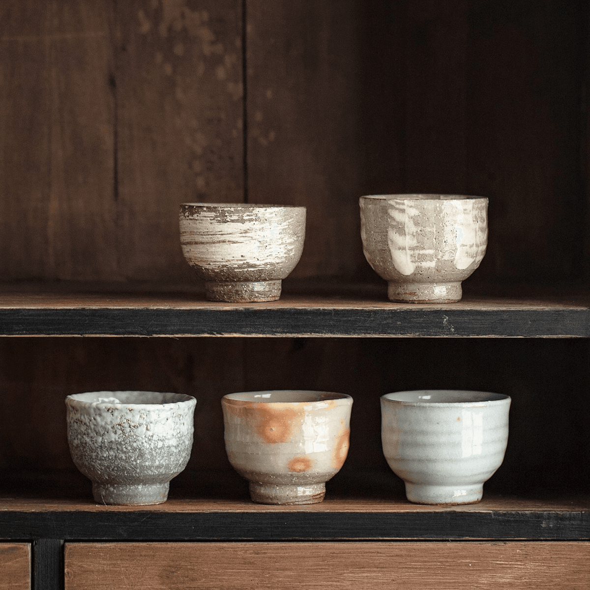 Tea Cup Set of 5 | Japanese Banko Ware Sandy Textured Handcrafted Ceramic