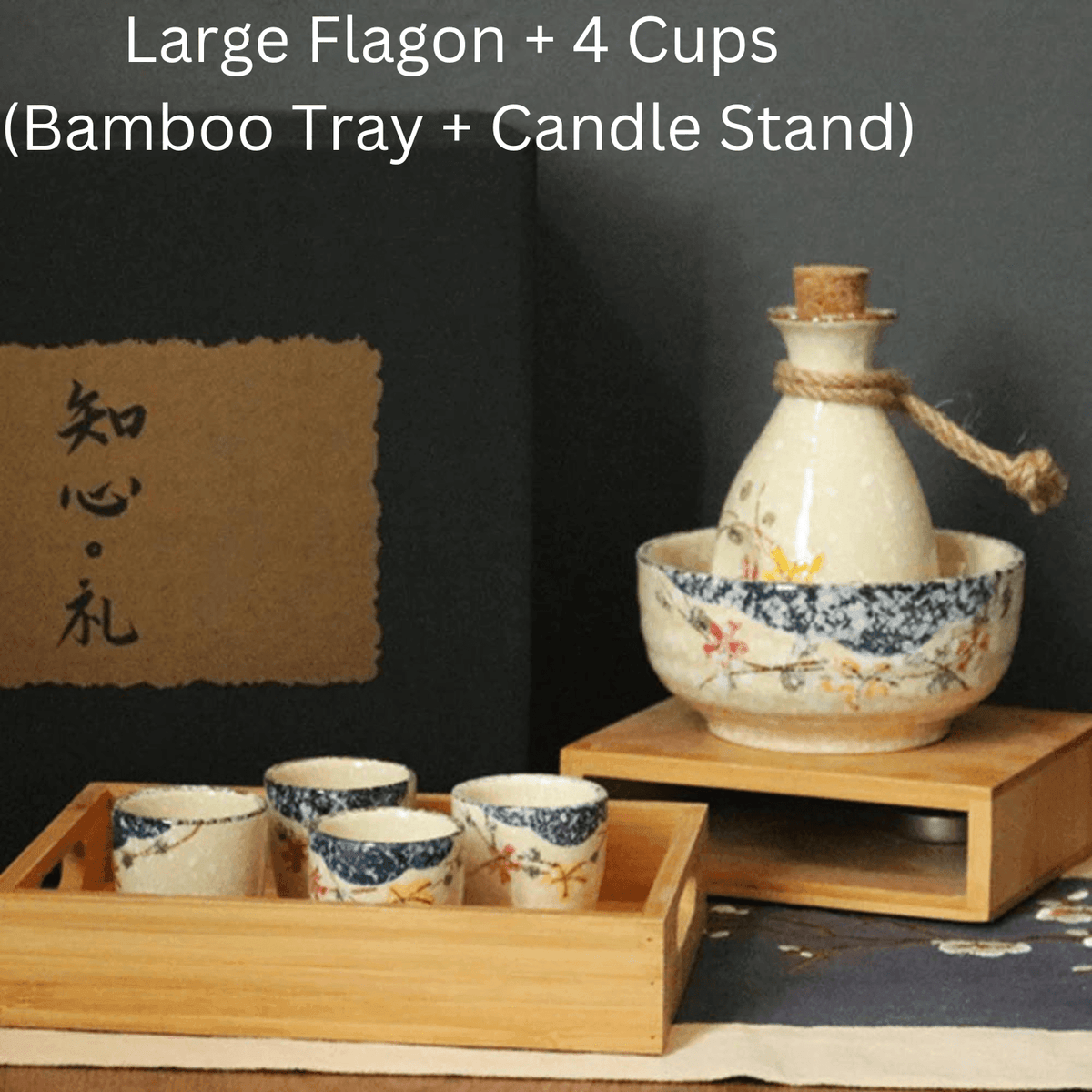 Japanese Sake Set – Sakura Ceramic Flagon Cups Tray Options