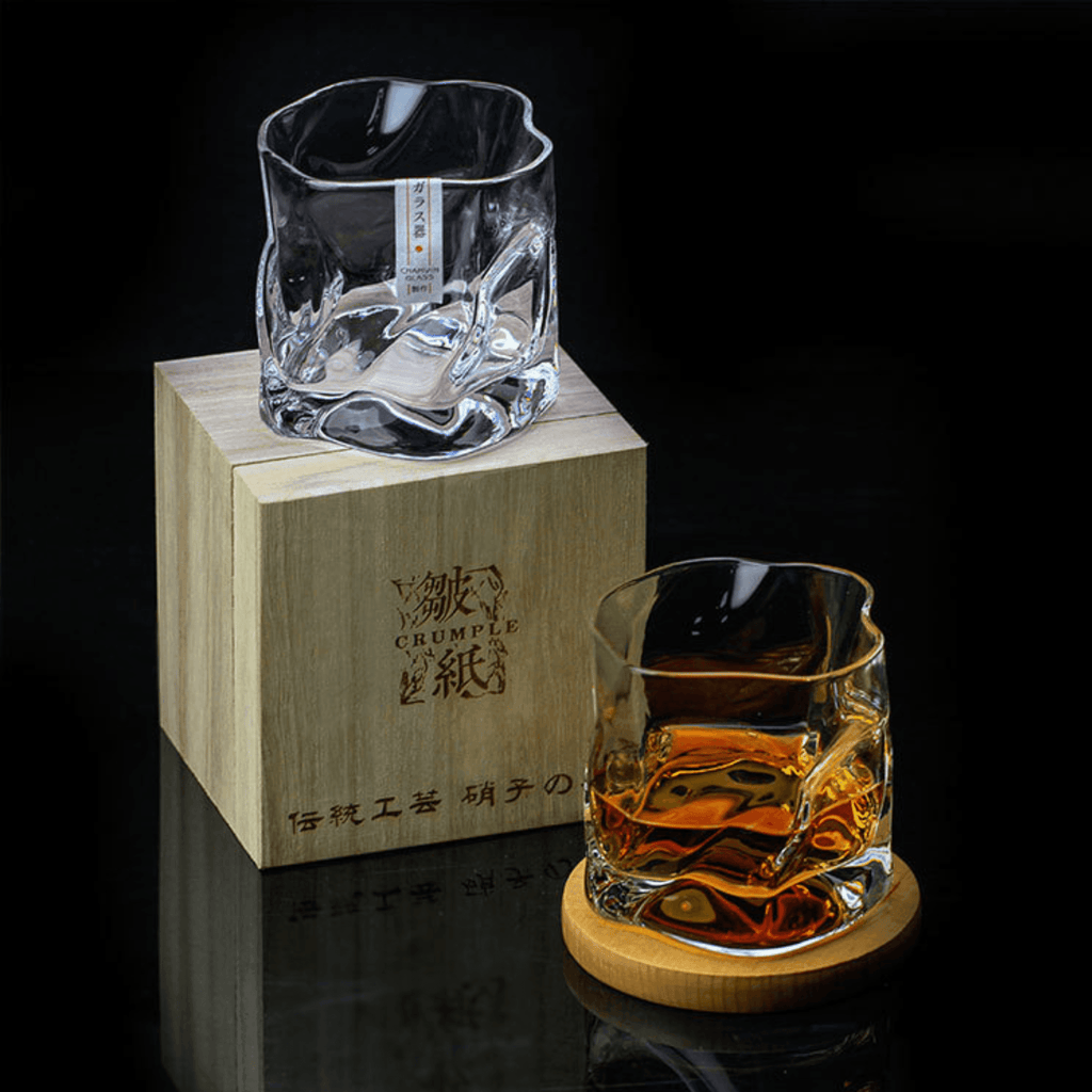 Whiskey Glass Edo Kiriko Crumple Body Japanese Hand-Cut Wooden Box