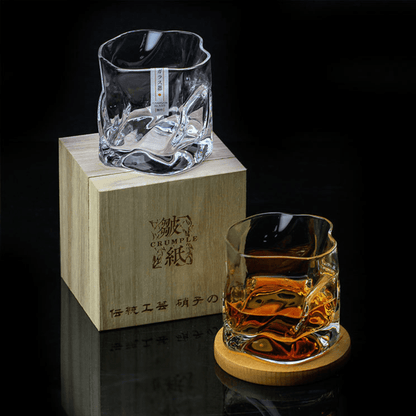 Whiskey Glass Edo Kiriko Crumple Body Japanese Hand-Cut Wooden Box