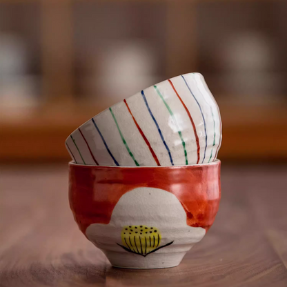 Ceramic Bowl Set of 2 – Mino Ware Hand-Painted Couple Gift
