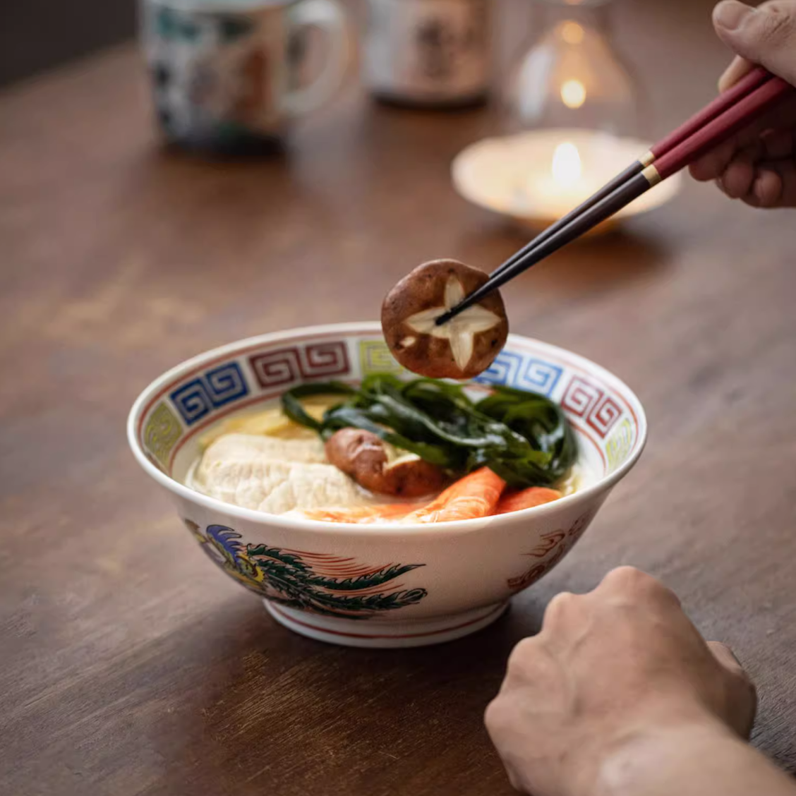 Japanese Ramen Bowl – Mino Ware Dragon & Phoenix Ceramic