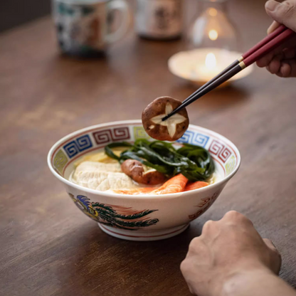Japanese Ramen Bowl – Mino Ware Dragon & Phoenix Ceramic
