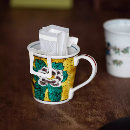 Japanese Ceramic Mug – Kutaniyaki Floral Bird Swallow Forest