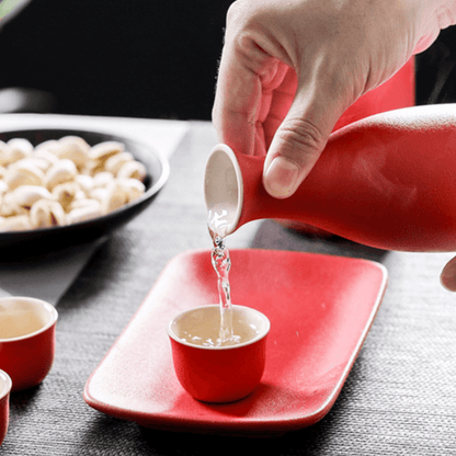 Japanese Sake Set – Ceramic with Warmer 4 Cups Flagon Plate